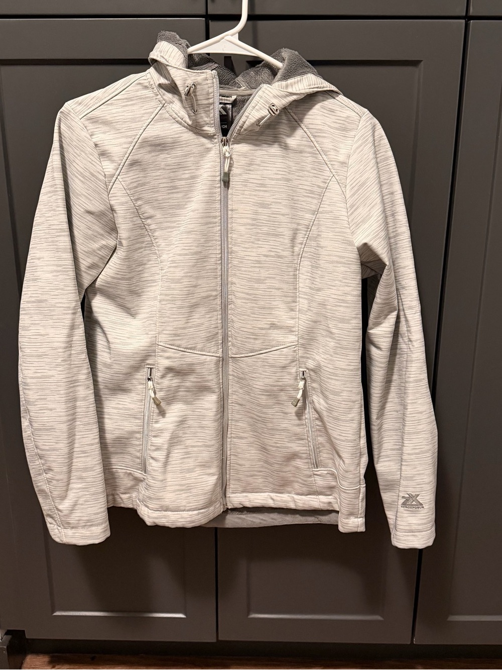 ZeroXposur Light Gray Hooded Raincoat Fleece Inside Running Jacket